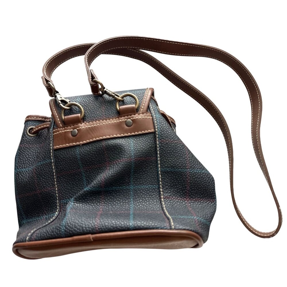Vintage Esprit Plaid Mini Backpack Navy Brown Hobo Bag Crossbody Removable Strap - Picture 5 of 7